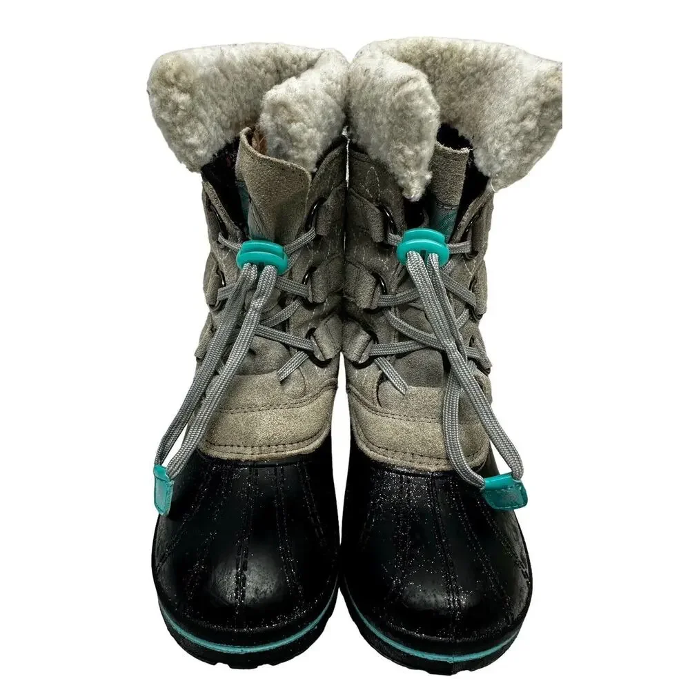 Magellan Girls‎ Snowboot Suede/ Faux Fur Gray Glitter Boot 3M Insulated sz 1